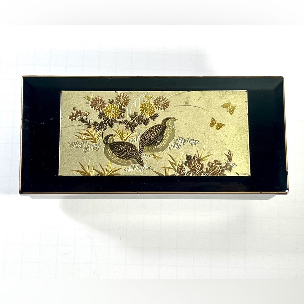 Vintage Ziegler Japanese Lacquer Music Box Birds Floral Sankyo